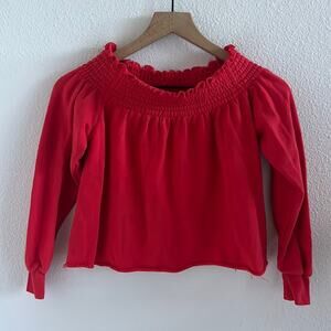 Urban Outfitters Kimchi Blue Smocked Neckline Cropped Sweatshirt Top Red XS